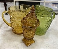 Green Depression Glass Pitcher and Candy Dish
