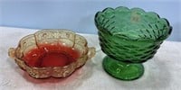 Green Footed Bowl and Red Glass Bowl