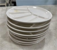 8 Ceramic White Divided Food Plates
