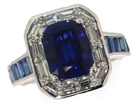 14k Gold 4.88 ct Cushion Sapphire & Diamond Ring