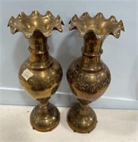 Pair of India Etched Brass Flower Vase
