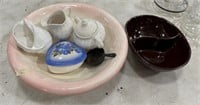 Ceramic Washing Bowl, Creamer, Sugar, Trinket Hear