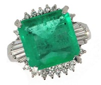 Platinum 4.97 ct Natural Emerald & Diamond Ring