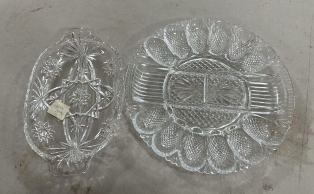 Pressed Glass Egg Tray and Divided Dish