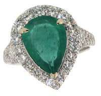 14k Gold 3.89 ct Natural Emerald & Diamond Ring