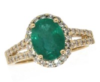 14k Gold 2.36 ct Natural Emerald & Diamond Ring