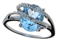 Oval 3.88 ct Natural Blue Topaz & Diamond Ring