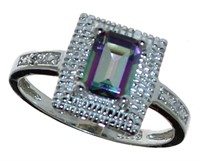 Emerald Cut Mystic Topaz & Diamond Ring