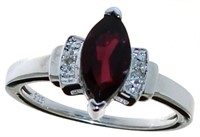 Marquise Cut Natural Garnet & Diamond Ring