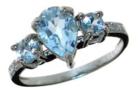 Pear Cut 1.66 ct Blue Topaz & Diamond Ring