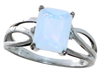 Radiant Cut Natural White Opal & Diamond Ring