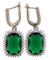 Radiant Cut 12.80 ct Emerald Dangle Earrings