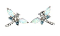 Opal & White Sapphire Dragonfly Earrings