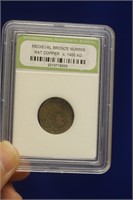 A Slabbed Medievel Bronze Nummis Coin
