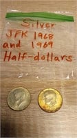 Silver 1968 JFK and 1960 Half Dollars