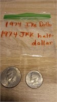 1974 Ike Dollar & 1974 JFK Half Dollar