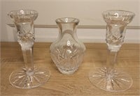 Waterford Crystal Vase & 2 Candle Holders