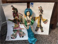 VTG DOLL IN SILK & SHADOW PUPPETS IN PACKAGES