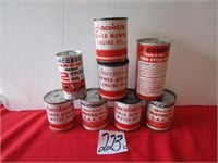 8 JACOBSEN 2 CYCLE OIL TINS ALL DIFFERENT , 7 ARE