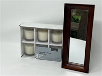 Wood Framed Mirror Vanity Tray, Candles