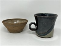 Signed Stoneware Pottery Mug & Bowl