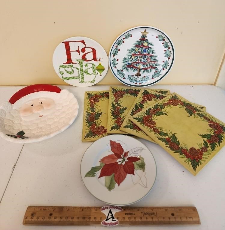 Christmas Plates & Vintage Felt Backed Trivet