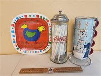 Coca-Cola Straw Dispencer, Cocoa Mugs, Kids Plate