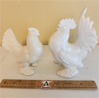 White Ceramic Roosters