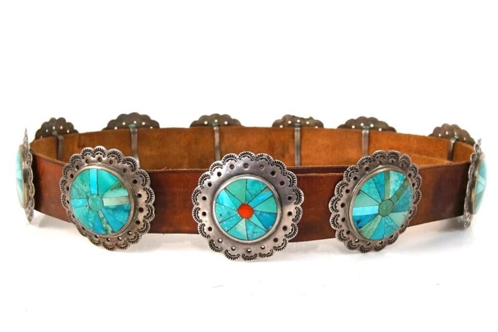 An Outstanding Inlaid Turquoise Navajo Concho Belt