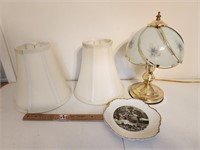Vintage Brass & Glass Floral Lamp, Currier & Ives