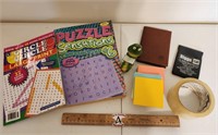 Word Puzzles, Tape, Post-Its, Small Leather