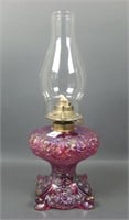 Fenton/ Preznick Red Poppy Carnival Glass Oil Lamp