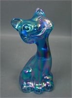 Fenton Blue FAGCA Carnival Glass Happy Cat