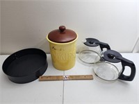 Two Coffee Pots, Cookie Jar, & Pan