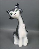 Fenton Black & White Satin Glass Alley Cat