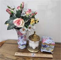 Floral Vase & Trinket Box & Vintage Container
