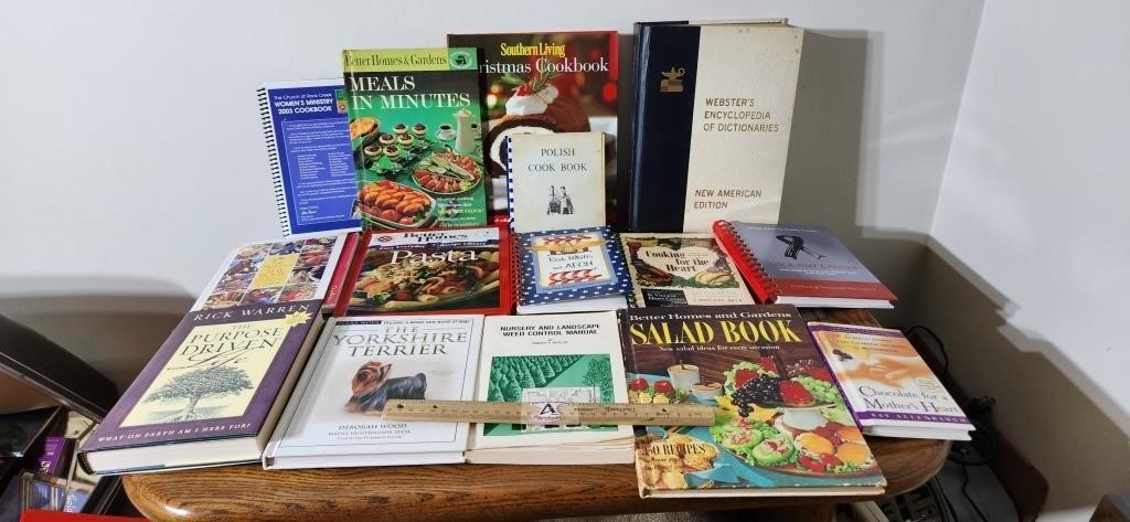 Assortment of Books: Cooking, Encyclopedia, Dog,
