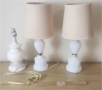 2 Vintage White Hobnail Milk Glass Lamps &