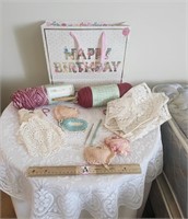 Crochet Needles, Yarn, Doilies, Birthday Bag
