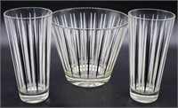 3pc Vntg Hazel-Atlas Striped Ice Bucket & Glasses