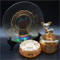 3pc Vntg Iridescent Pieces - Plate, Trinket Dishes