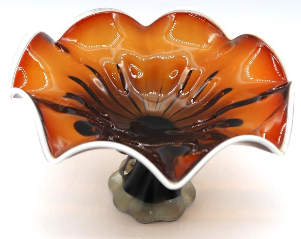 Murano Style Art Glass Compote - Cracked