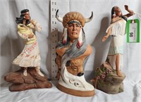3pc Native American Ceramic Statues
