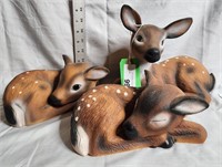 3pc Ceramic Deer Fawn Statues