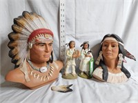 4pc Ceramic Native American Statues