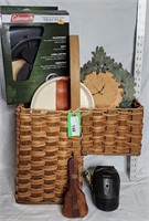 Large L shaped basket full of misc. items