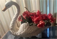 Large Ceramic  Painted Swan with Flowers