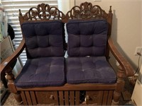 ORNATE WOOD 2 SEATER LOVE SEAT WITH STORAGE