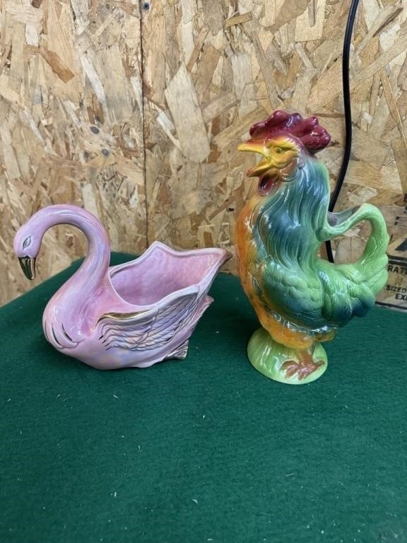 Lg rooster + pink swan