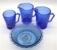 4pc Cobalt Shirley Temple Bowl & Glasses